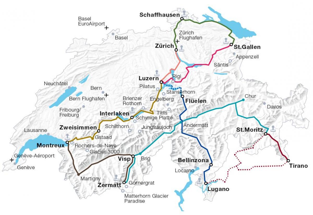 سوئٹزرلینڈ ٹرین کے راستے کا نقشہ