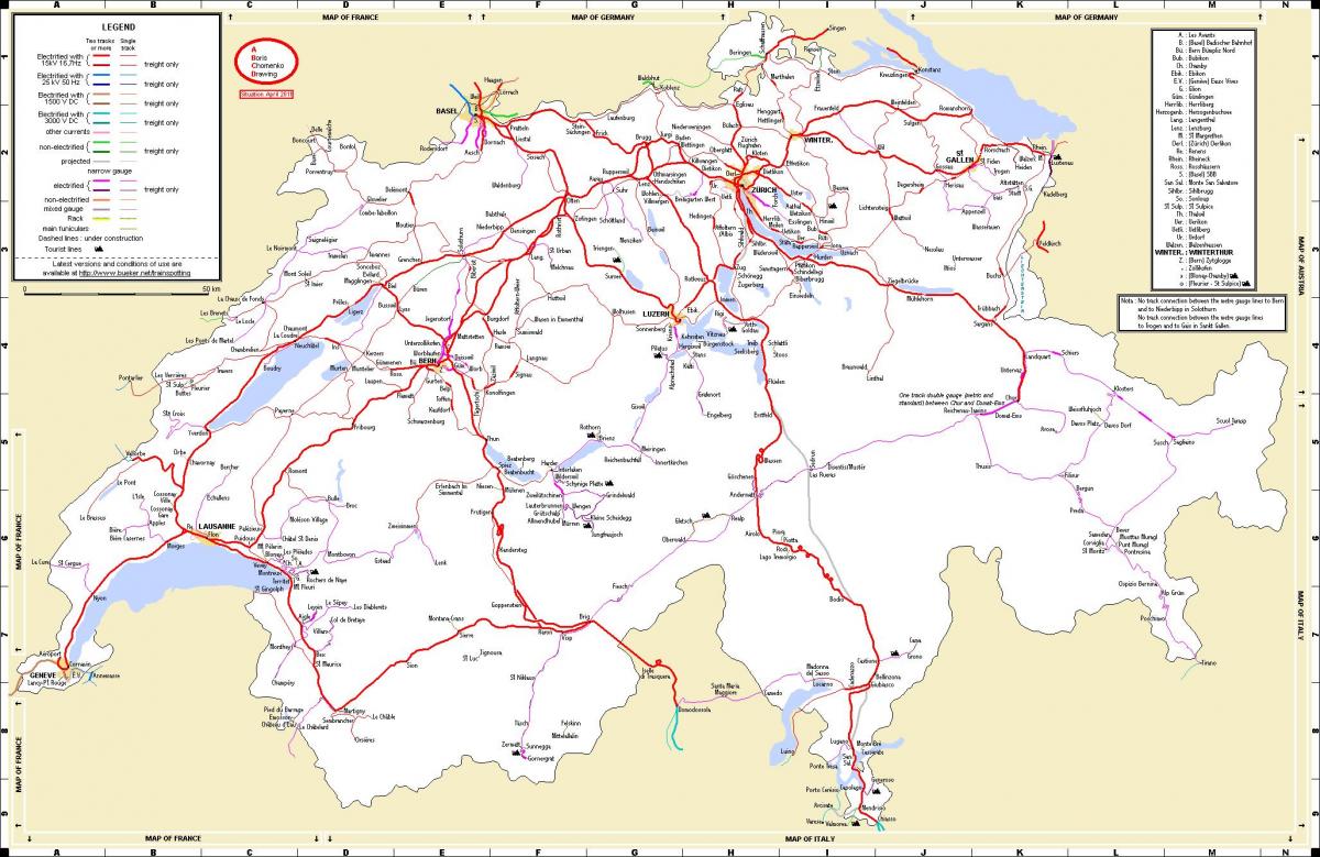 ٹرین کے سفر میں سوئٹزر لینڈ کا نقشہ